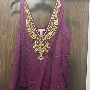 Lilly Pulitzer Burgundy  Tank Top with Gold Embroidery small shirt